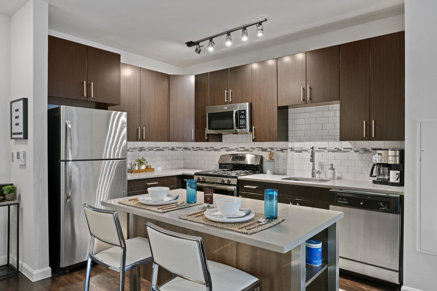 Apartment kitchen with island	