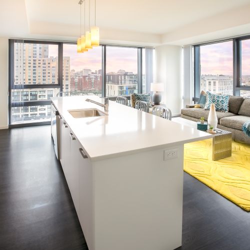 Corner kitchen and living room model.