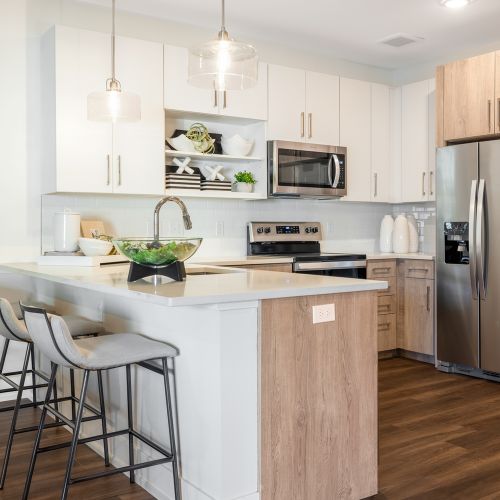 Sleek contemporary cabinetry with modern stainless steel appliances