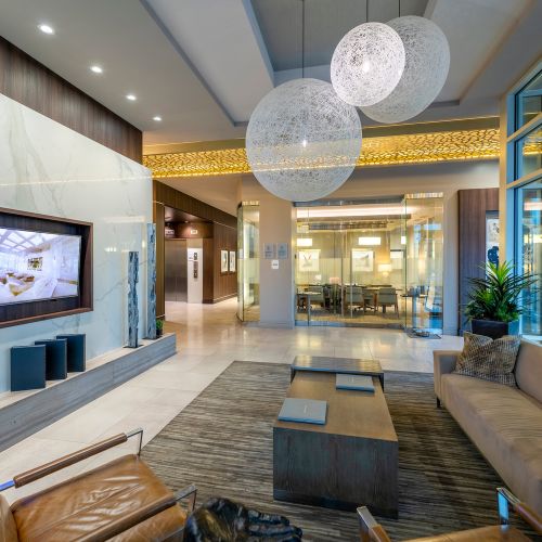 Welcoming reception room with HDTV lounge