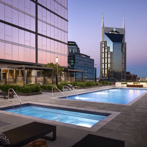 Access the rooftop hot tub and firepit year-round