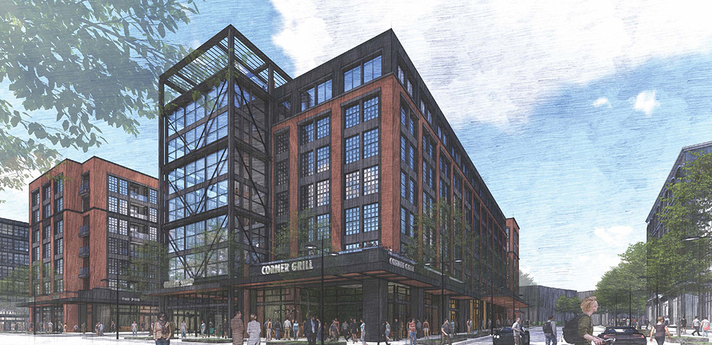 Port Covington luxury apartment exterior view in Baltimore, MD.
