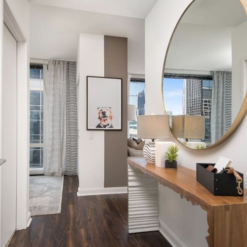 Enjoy custom-designed, wide-plank flooring in the living areas and bedrooms