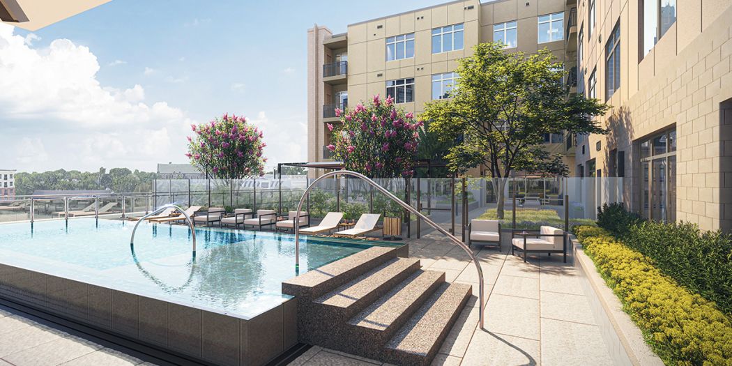 Coulter Place luxury apartment pool area in Main Line Philadelphia, PA.