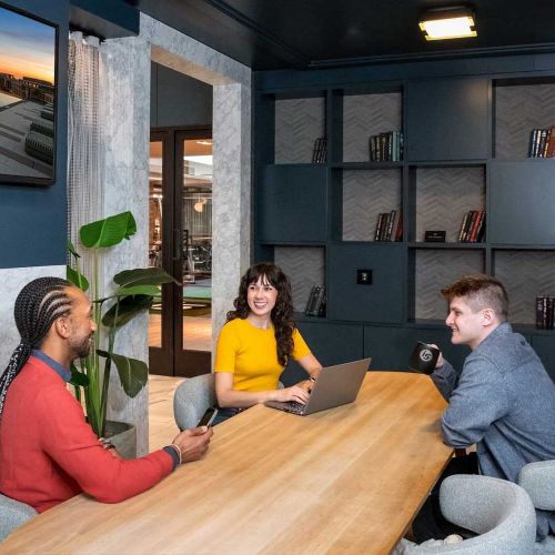 If you need a quiet space, the library is available for cozy co-working or conferencing