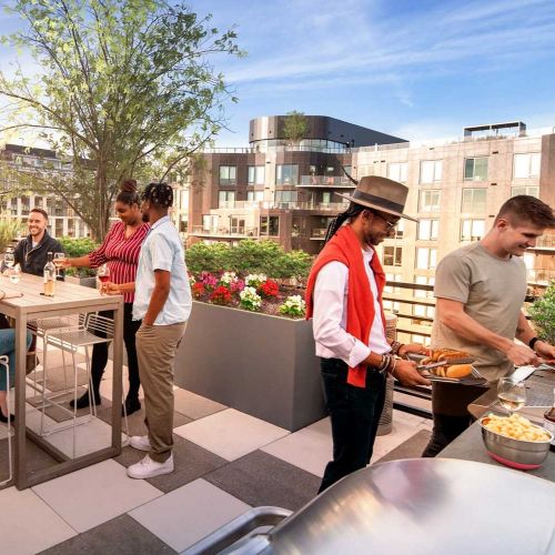 Dining and casual gathering spaces for rooftop entertaining, indoors or out