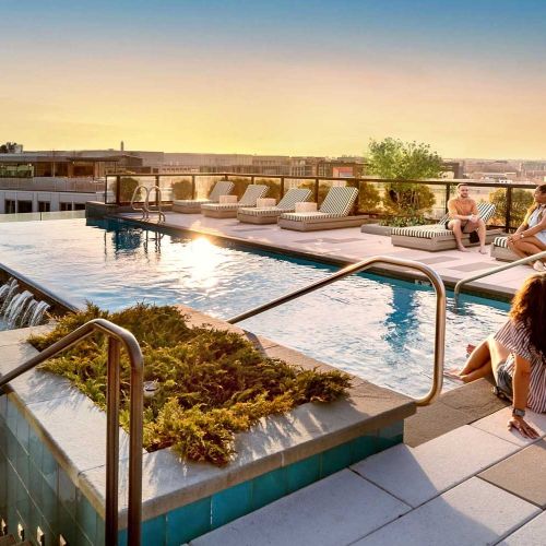 Take in panoramic views of the city from the penthouse rooftop pool