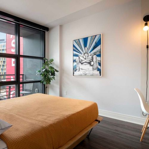 Floor to ceiling windows with premium roller shades