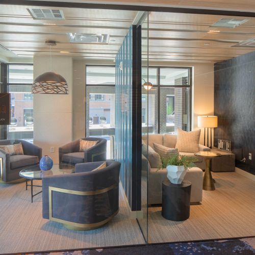 View of meeting rooms from outside glass panels	