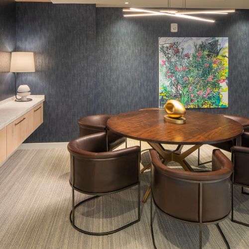 Conference room with round meeting table	