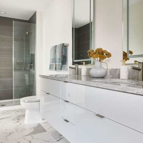 Bathroom haven with stylish fixtures and contemporary finishes.