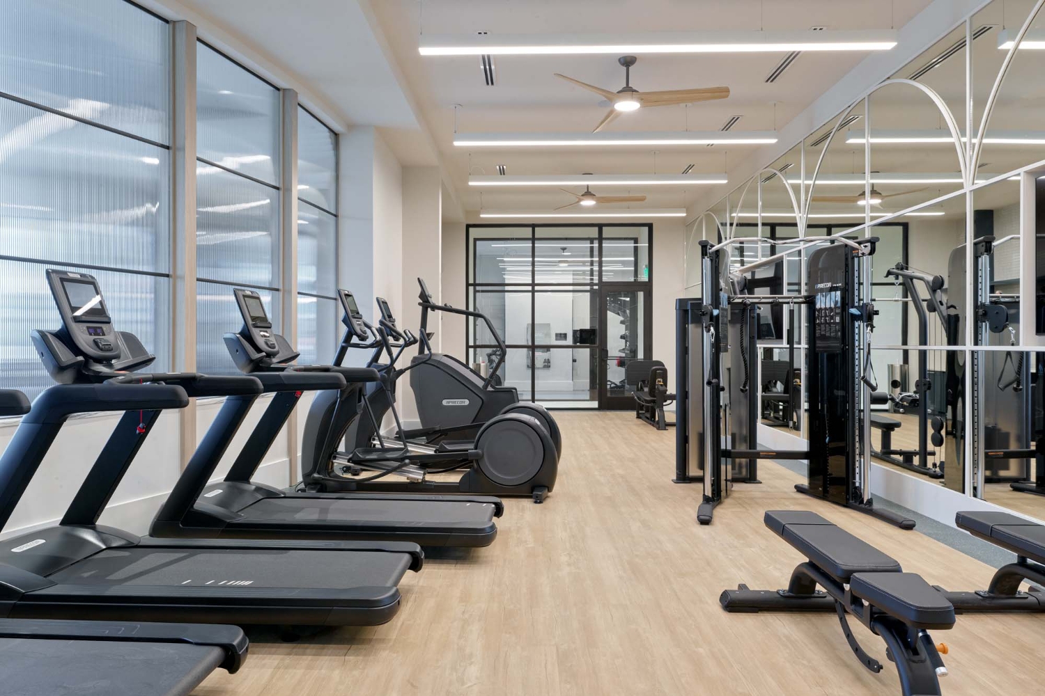 The Hadley : Fitness center with flex studio and spin bikes