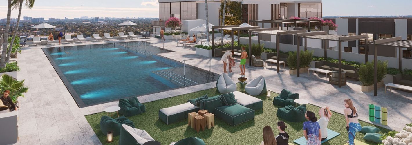 Oaklyn : Rooftop pool, fitness & sunbathing lawn, and cabanas