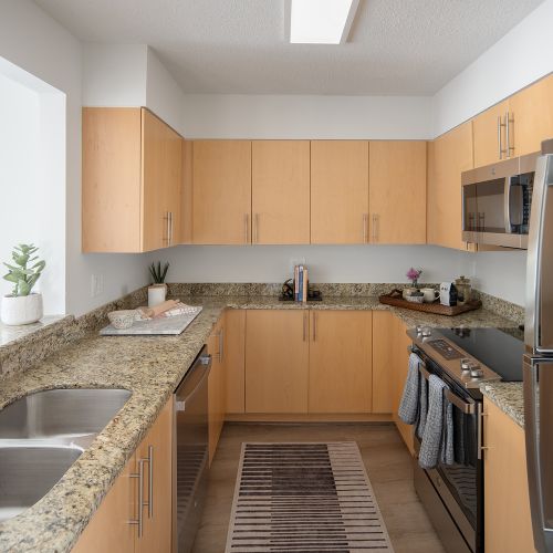 Featuring stainless steel appliances. 