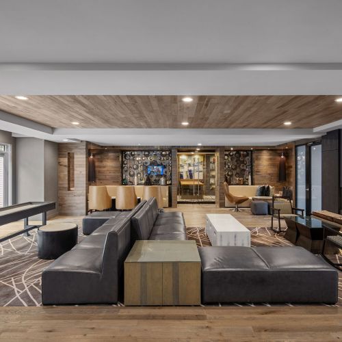 A vast clubroom with social spaces for gathering