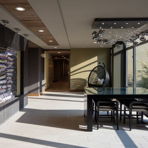 Original artwork and sculptures brighten all of the common areas