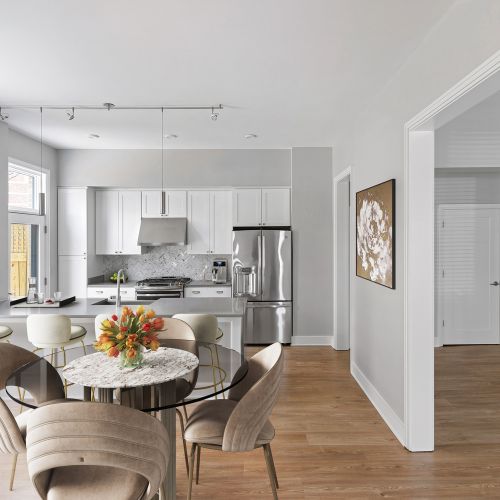 Caesarstone quartz countertops & kitchen island in Townhome residences.