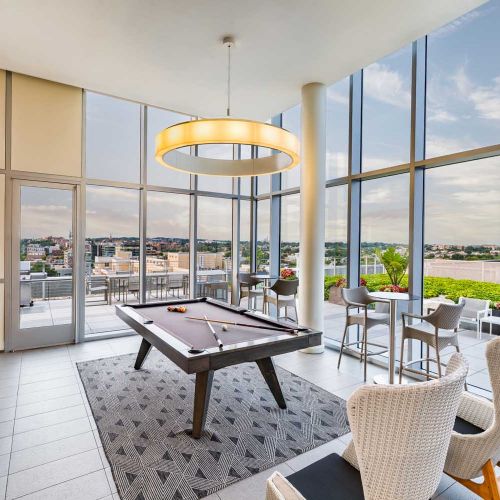 Play a game of pool amidst panoramic views of DC