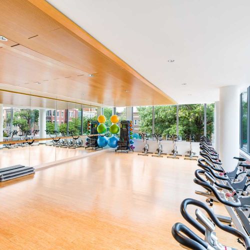 Separate yoga and cycling studio offering diversified workout options