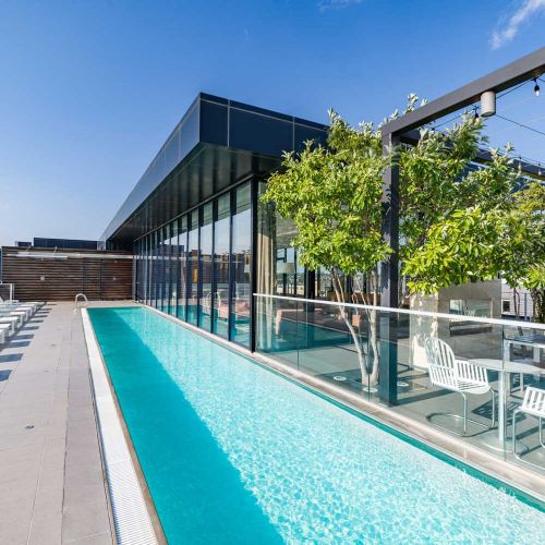 Enjoy a 60-foot lap pool offering scenic city views