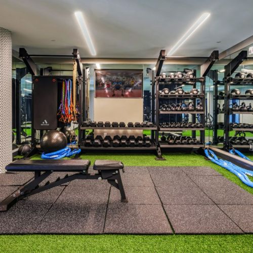 Weight Room Featuring Dumbells 