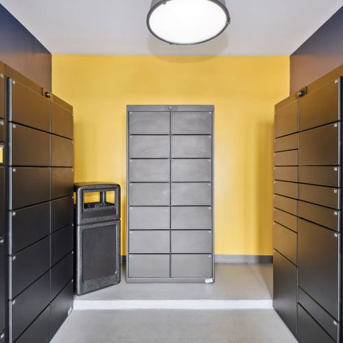Package room with storage lockers