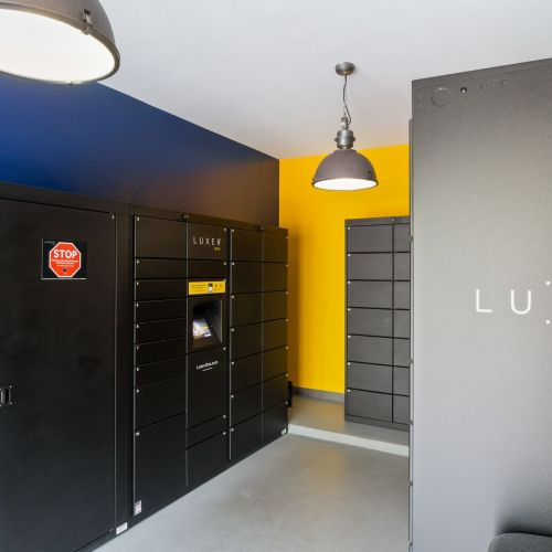 Package room with storage lockers