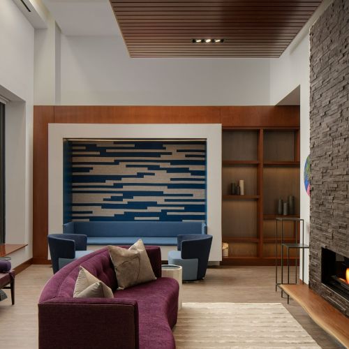 Library with fireplace