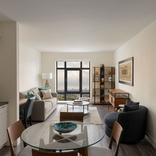 Apartment entrance with city view