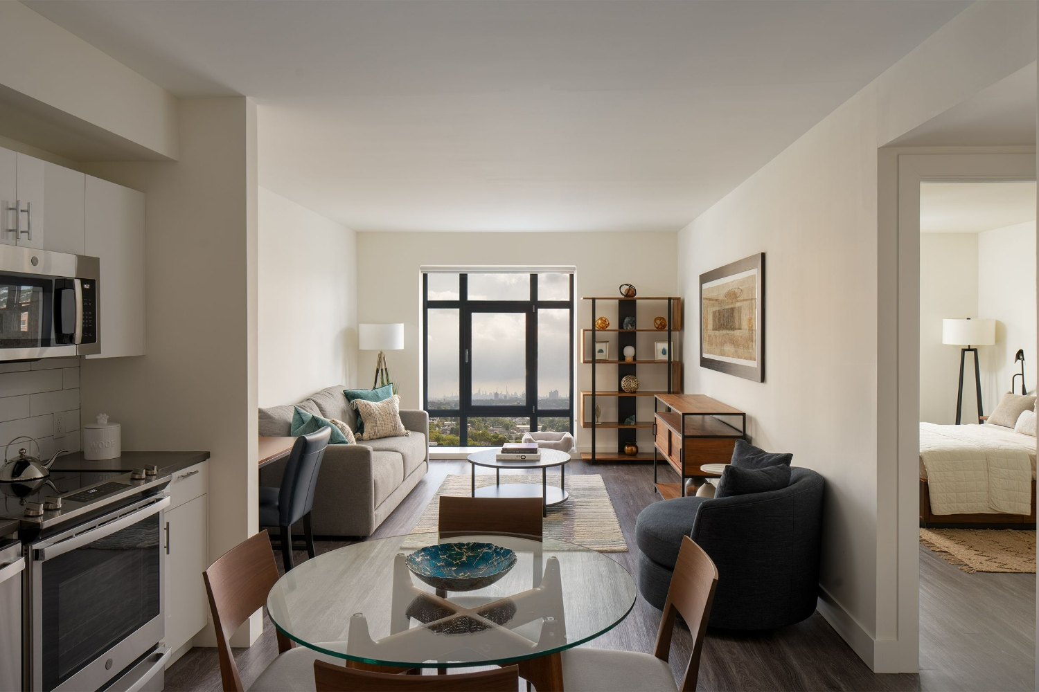 Apartment entrance with city view