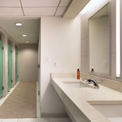 Enjoy our gorgeous bathrooms on your way to the firness center.