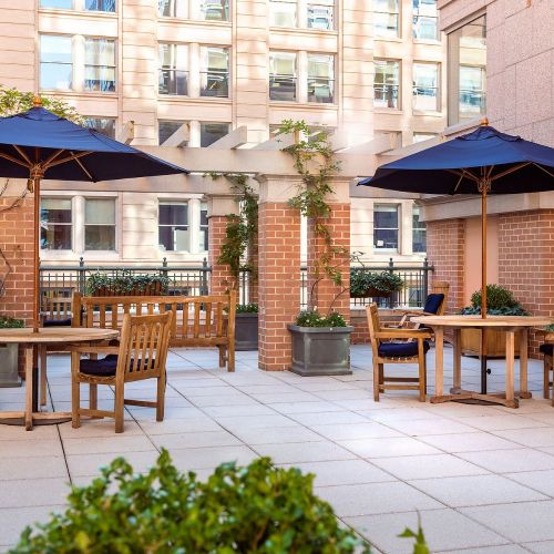 Our serene outdoor terrace is the perfect place to unwind on a cozy day.