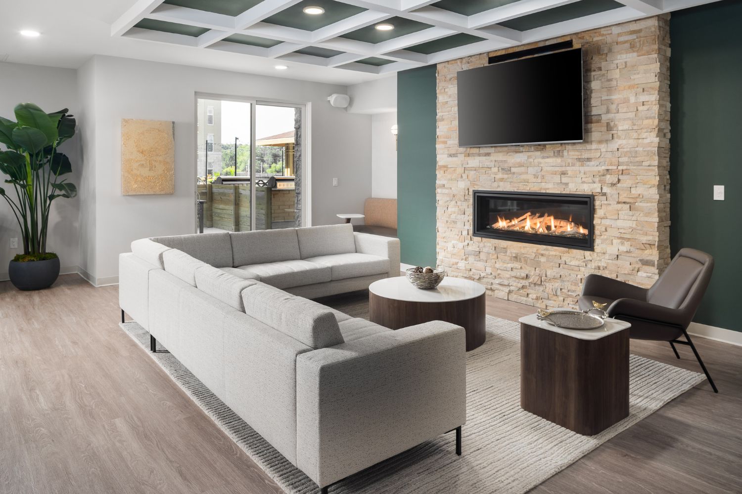 Prado : The Fireside Lounge's communal kitchen and private event space inspires connection.