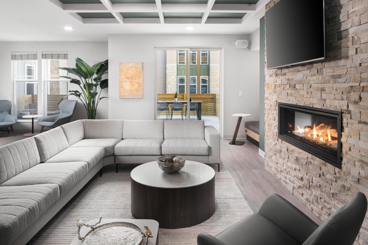 Prado : The Fireside Lounge's communal kitchen and private event space inspires connection.