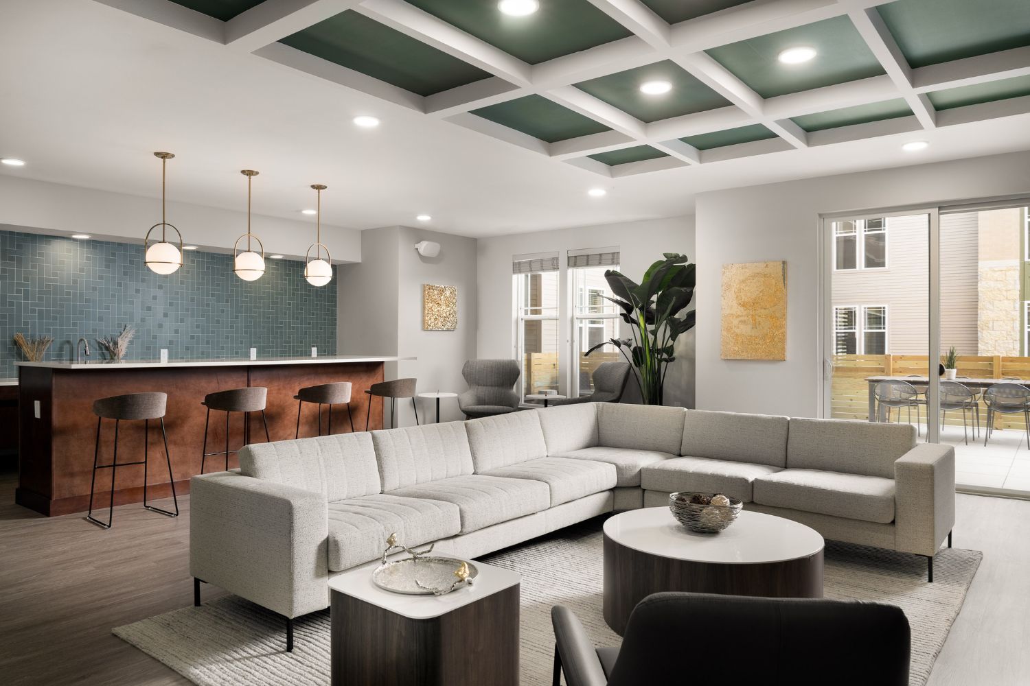 Prado : The Fireside Lounge's communal kitchen and private event space inspires connection.