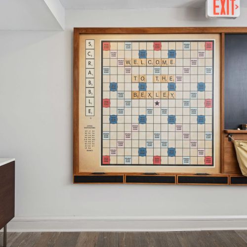 Scrabble board on wall