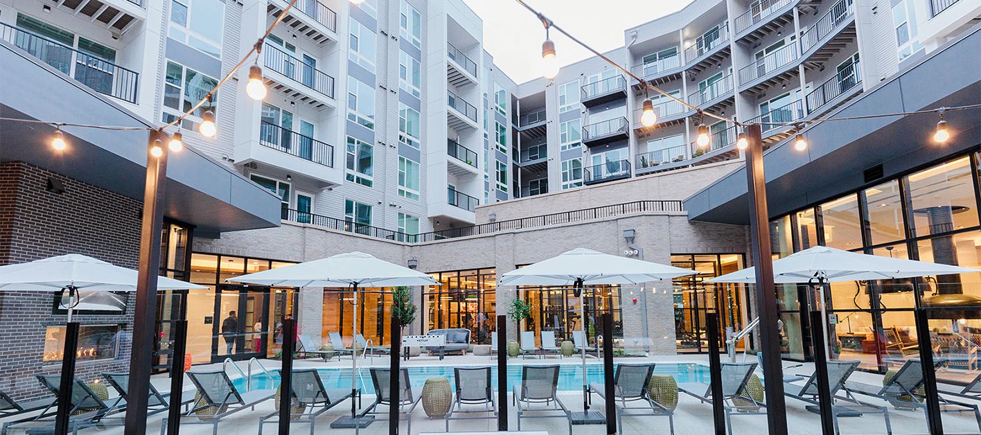 The Laureate luxury apartment pool area in Derwood, MD.