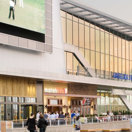 World-class shopping along the streets in Mosaic District. 