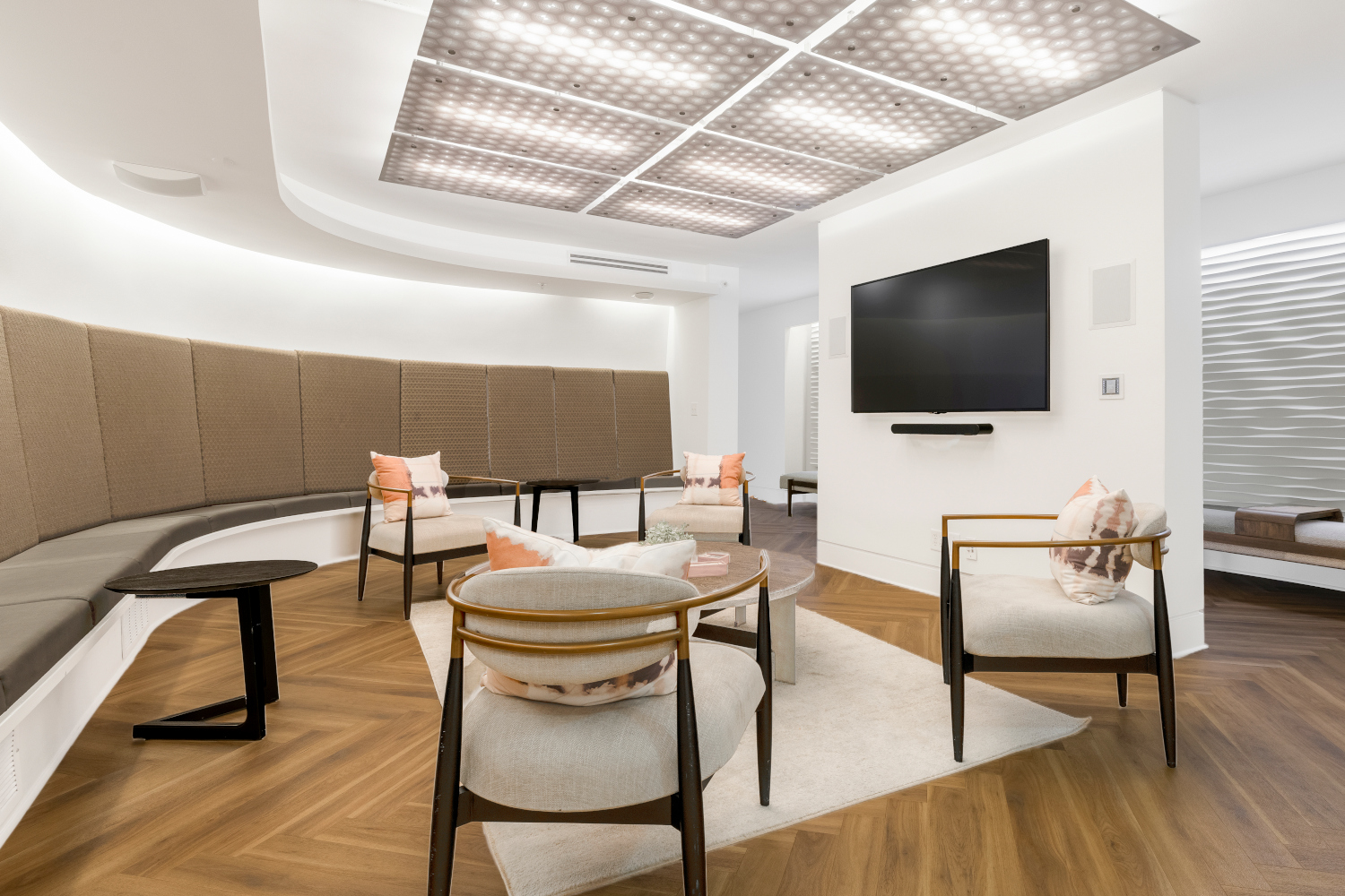 Allegro : Within the clubroom is a media lounge with comfortable seating and video display. 	