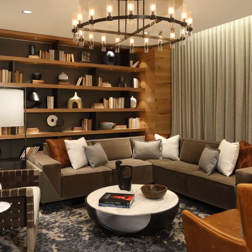 Library featuring warm lit tones to relax and unwind