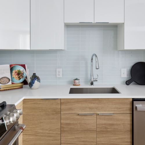 Gorgeous kitchen counter spaces make dinner time easy