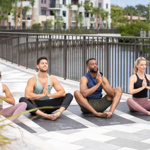 Yoga on the riverwalk	