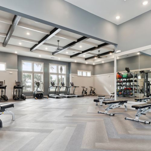 Stay active in our well-equipped fitness center, complete with rock-climbing wall.	