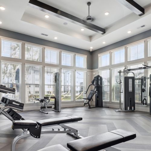 Stay active in our well-equipped fitness center, complete with rock-climbing wall.	