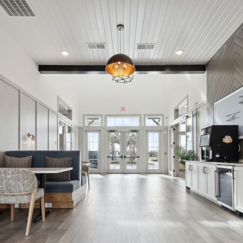 Stop by the hospitality bar.	