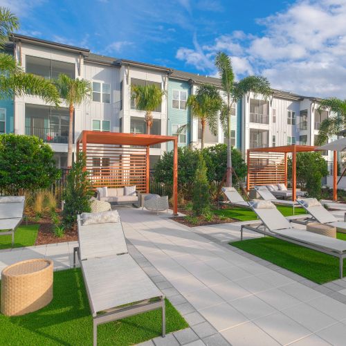 Poolside chairs and cabanas