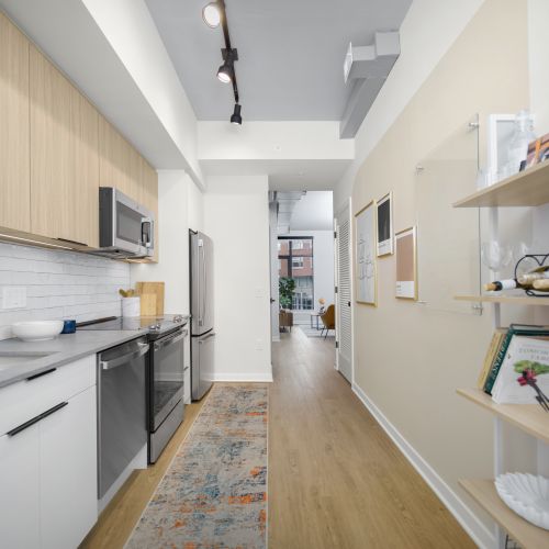 Luxury plank flooring with integrated acoustic underlayment to help reduce footfall noise and ensure a peaceful living experience.	