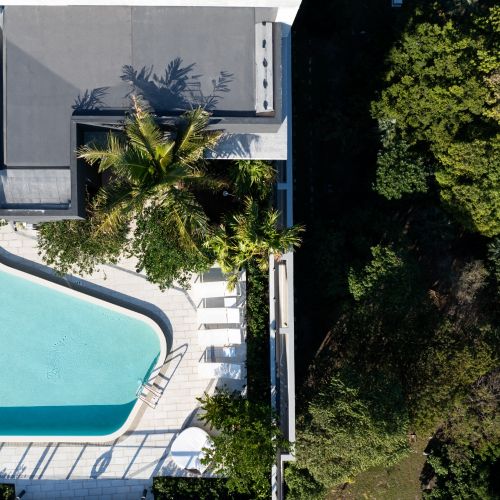 Aerial view of rooftop pool during the day