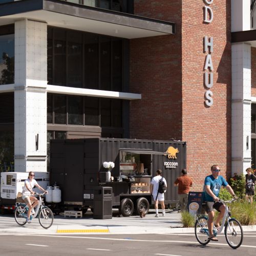 Wynwood Haus entrance with Racoon Coffee right outside your front door