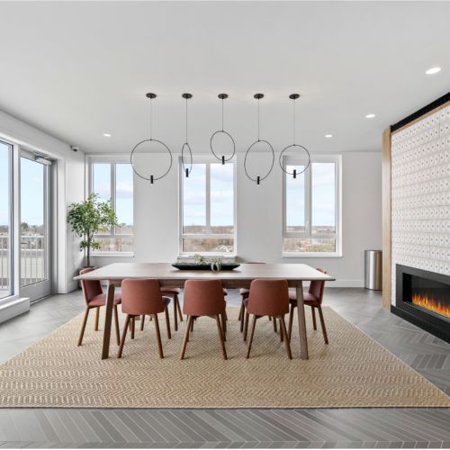 Soak in the ambiance of our rooftop fireplace lounge	